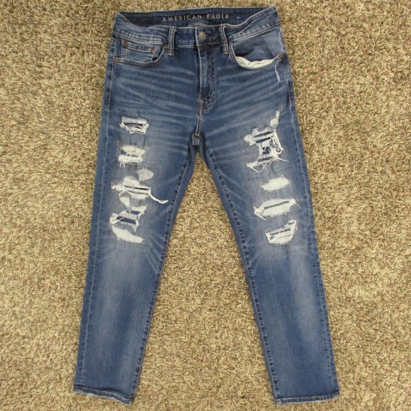American Eagle Jeans Men's 31x30 Dark Wash Slim‎ Straight Airflex Distress Denim - Picture 1 of 9
